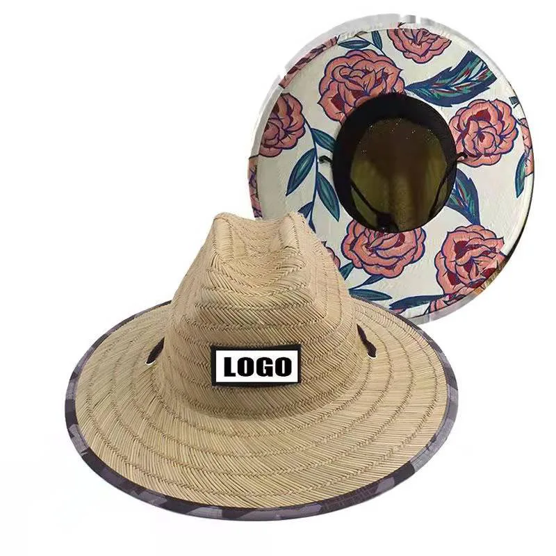 Wholesale Summer Under Brim Bottom Design Custom Printing America Sombrero Beach Surf Lifeguard Straw Hat With logo