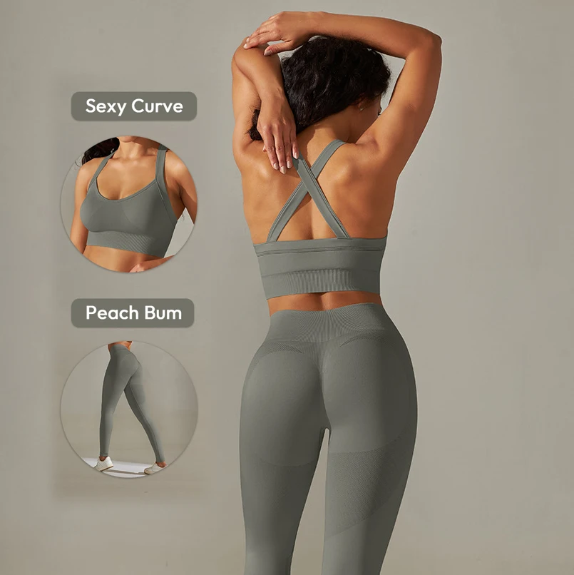 2Pcs Cross Bra Beautiful Back Fitness Clothes Seamless Pilates Workout Running Yoga Leggings Set Gym Wear For Women