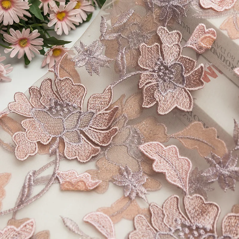 Factory wholesale wedding dress 100% polyester 3d flower embroidered lace fabric