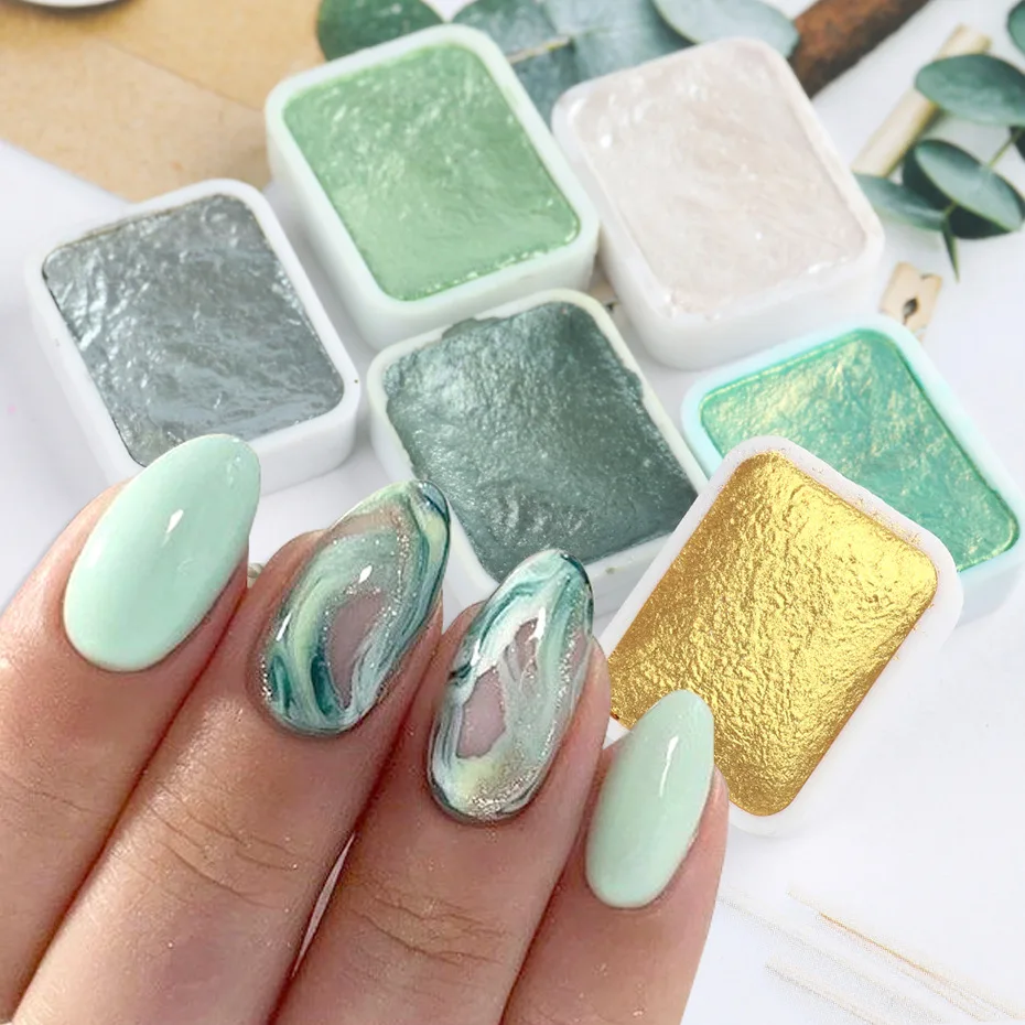 12 Color/Set Smoke Line Effect Solid Water Colour Nail Pearl Pigment Powder Bulk Box For Nails