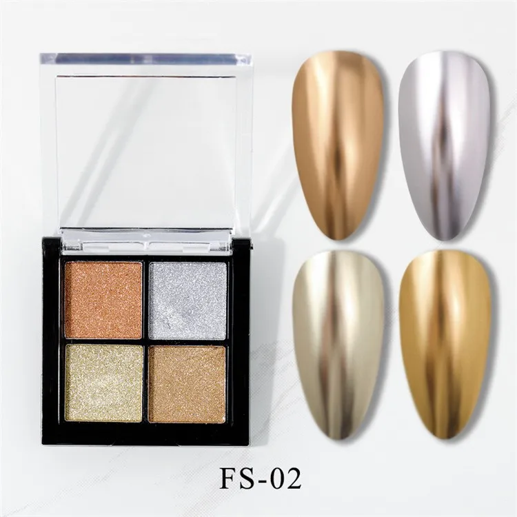 OEM 4 Grids Gold Series Chrome Pigment Powder Nail Powder Metallic Mirror  Magic Mirror Powder Nail Art Solid Glitter