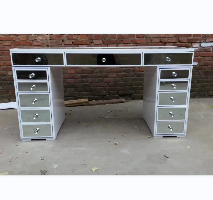 Hot sale large hollywood makeup mirror with LED lights sensor touch tempered glass top makeup table