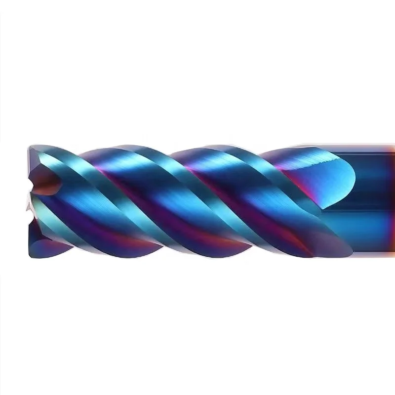 CNC 4 Flute blue nano coating Carbide straight slot end mills  cutter tools 5mm 6mm*50L HRC65 Suitable hardened steel