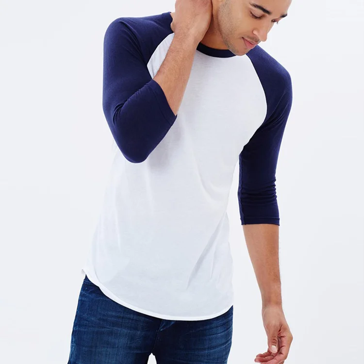 Maxgarment High Quality Wholesale Price 60% Cotton 40% Polyester Men Oem 3/4 Sleeve Baseball T Shirt