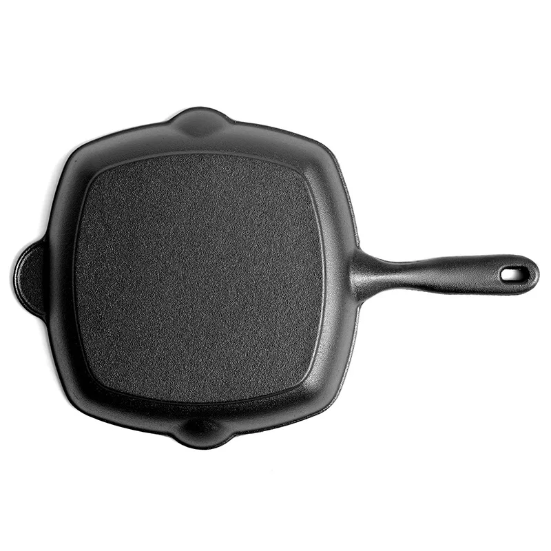 Cast Iron Non-stick Square Grill Pan with Helper Handle Stripe Thickened Steak Skillet for Camping Outdoor