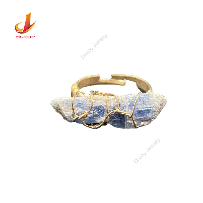 Personalised Size 5 Original Wedding Pirate Promise Rings for Women Gemstone Crystal Loose Mouth Irregular Kyanite Ring