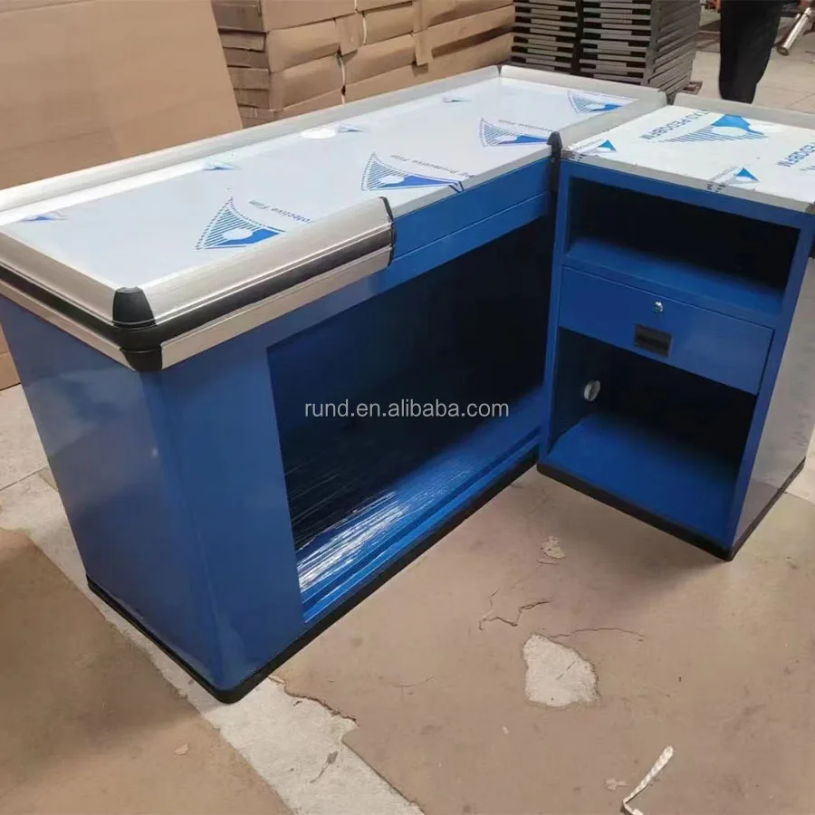 Supermarket Cashier Store Checkout Counter for Sale Made of Wood Steel and MDF Cash Register Type