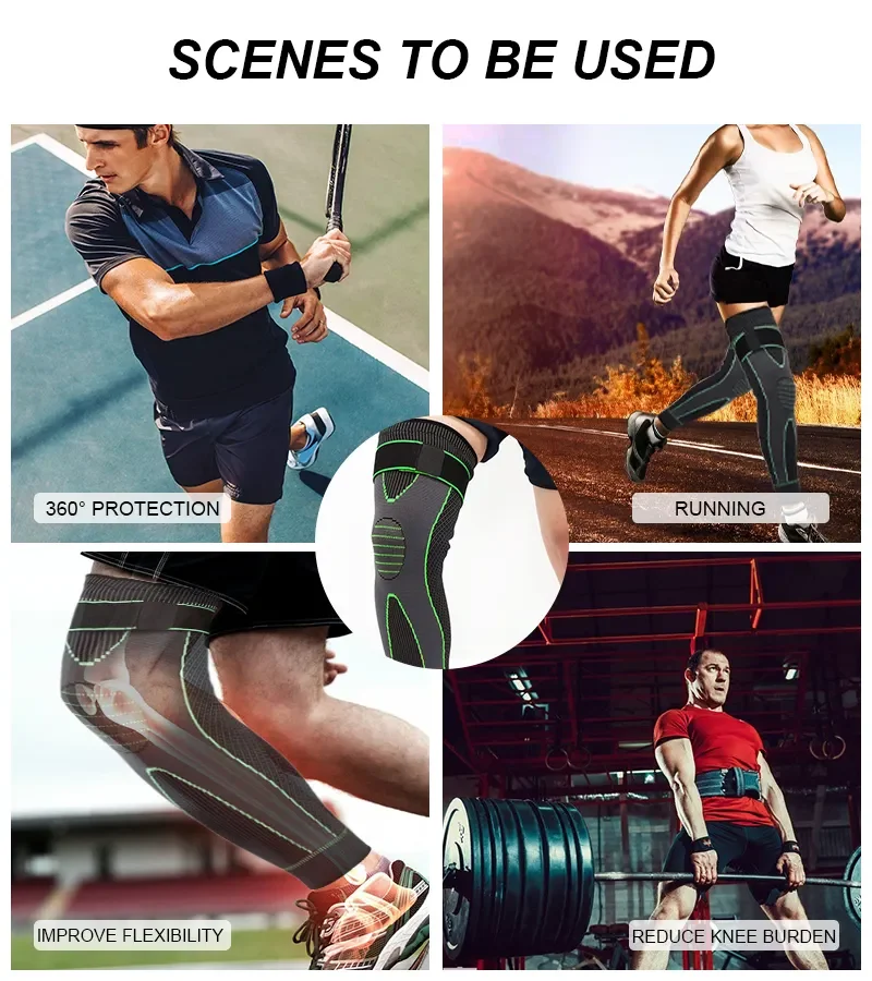 FSPG Elastic Anti Slip Leg Knee Sleeve with Straps Long Compression Knee Sleeve