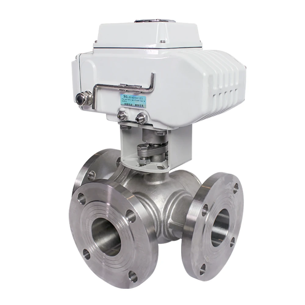 ROTK Stainless Steel 3 Way Flange Motorized AC 220v SS304 316 Electric Ball Valve