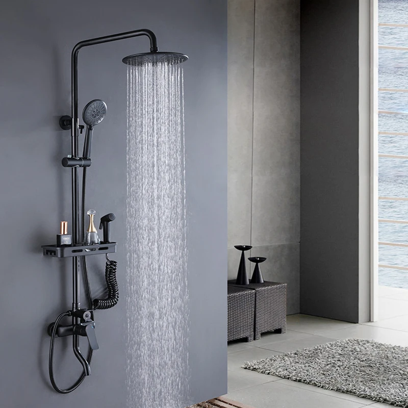 European style shower wall mounted black shower set bathroom rain shower head (1600384893837)