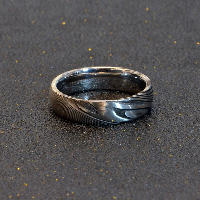 8MM black Damascus Steel Ring Wedding ring Wedding Anniversary wedding promise ring
