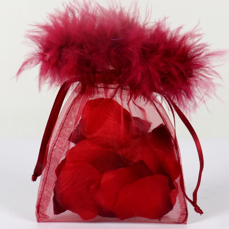 Wholesale Organza Bags  Hot Selling  Jewelry Pouch New Design Feather Organza Bag Colorful Bags Organza