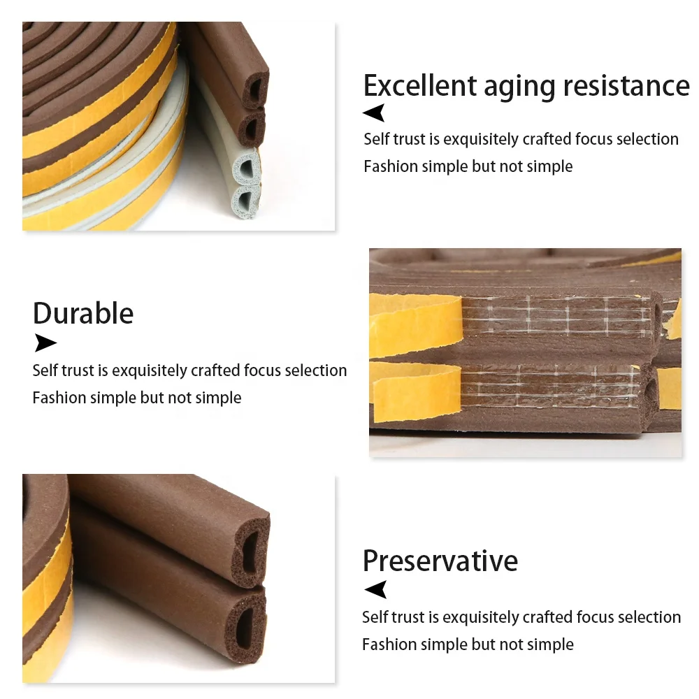 B shape 3M self adhesive EPDM rubber foam weather striping sound proof  wooden door rubber seals  window seal strips