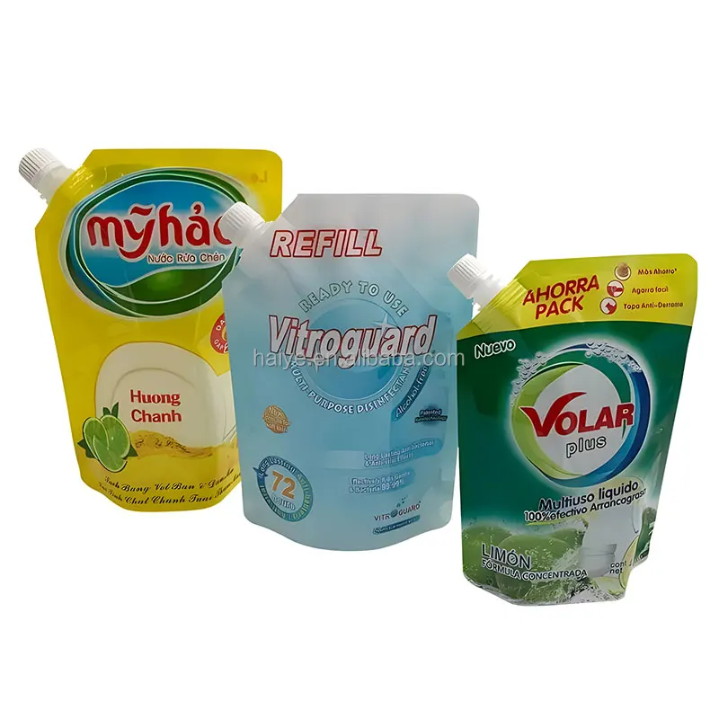Custom Soap Washing Bag Plastic Liquid Packaging Stand Up Pouch Laundry Detergent Spout Pouch Bag