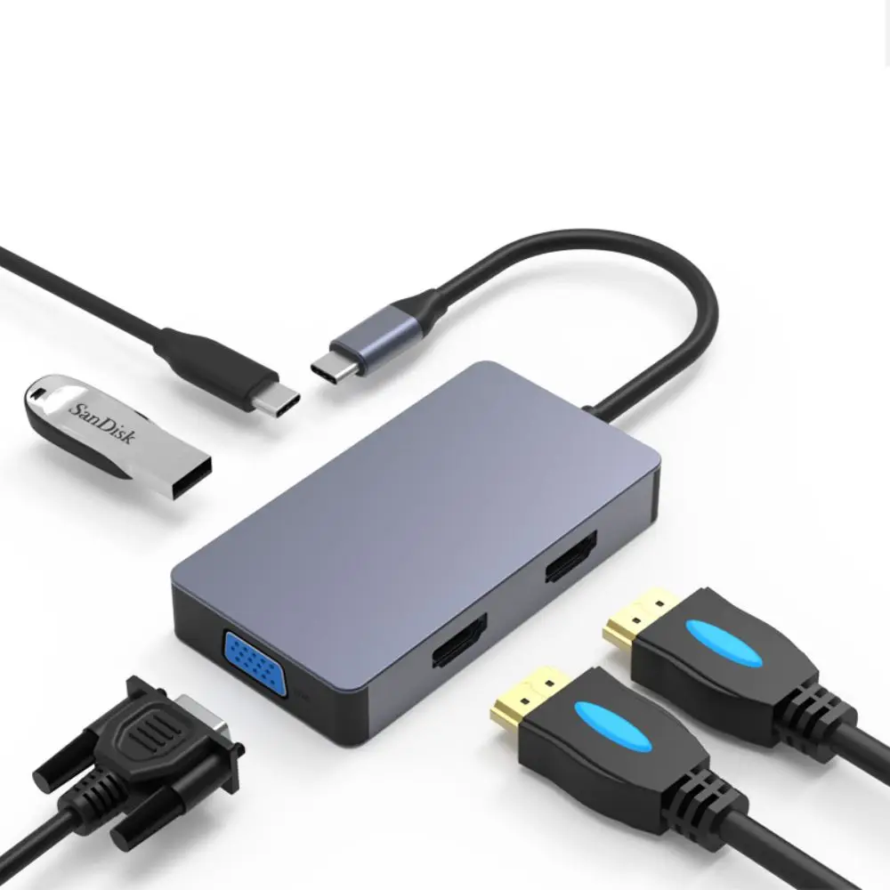 Aluminum usb c hub dual 4k hdtv 5 in 1 dual usb c hub docking station vga usb hub type c hdtv pd