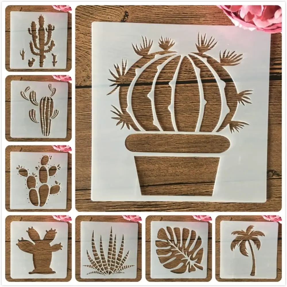 16pcs Cactus Stencil For Painting Tropical Cactus Stencil Cacti Template for Children Room Wall With Metal Open Ring