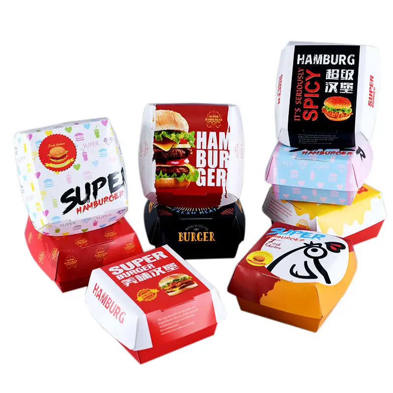 Custom Disposable Food Grade Cardboard Hamburger Packaging Paper Burger Box