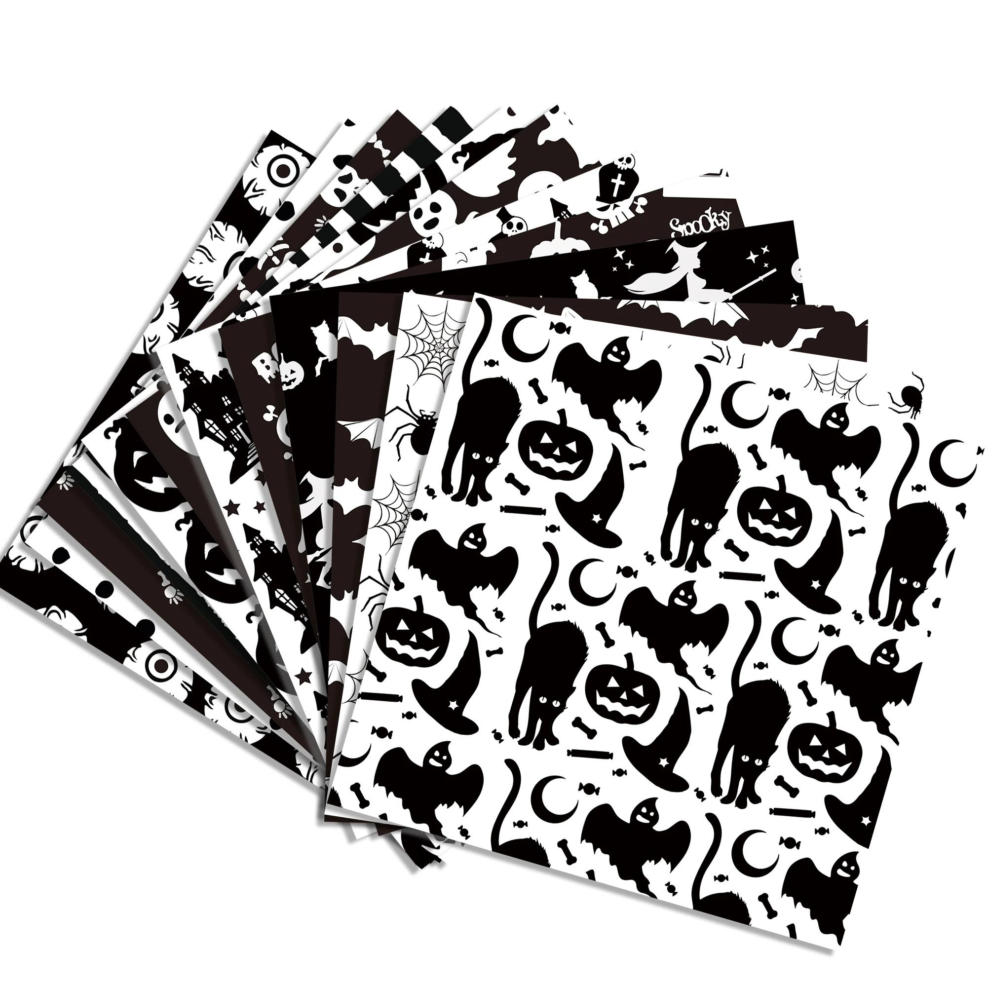 WW013 Halloween Pattern Paper Set White Black Craft Pumpkin Bat Double-Sided Decorative Paper for Card Making Scrapbook