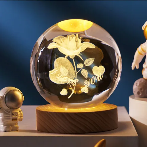 Customized 3D Printed Merchandise Meditation Focus Orb night lamp lights Laser Engraved Crystal Glass Ball