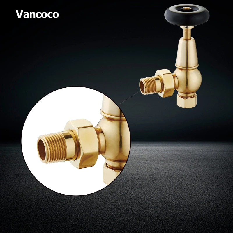Vancoco IV-243 Antique Brass Traditional Corner Thermostatic Radiator Valves - TRV & Lockshield Set