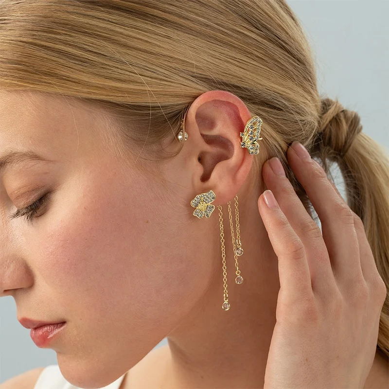 Fashion Butterfly Tassel Earrings Zircon Clip Earrings Adjustable No ear piercing Earring For Women Party Gift