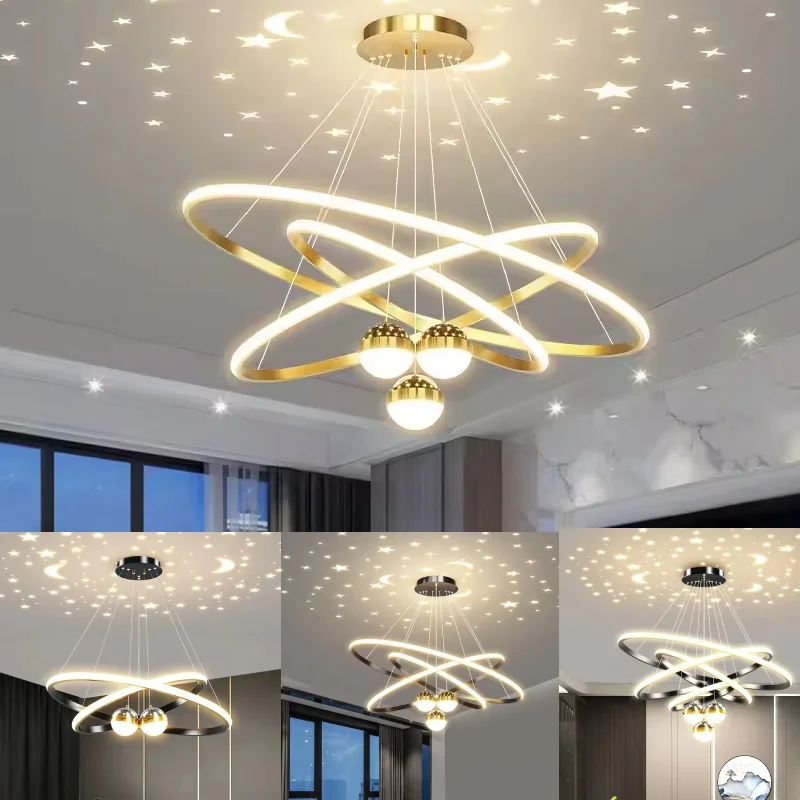 Custom Lighting Modern Led Chandelier Bedroom Hotel Round Hanging Light Iron Led Circle Ring Pendant Light
