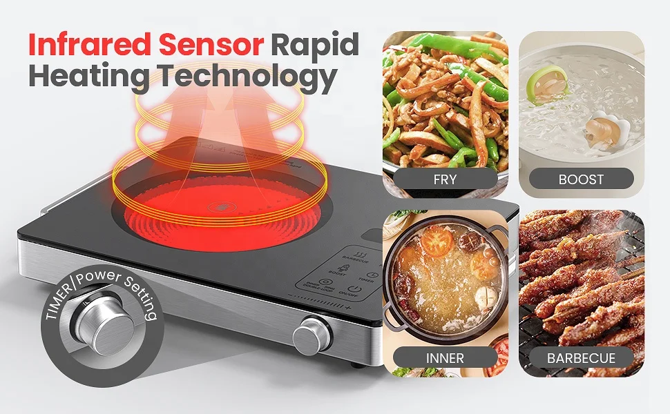 ANZHIK factory supply 1800W Portable Ceramic Infrared Hot Plate,Stainless Steel Induction Cooker Electric Cooktop For Cooking