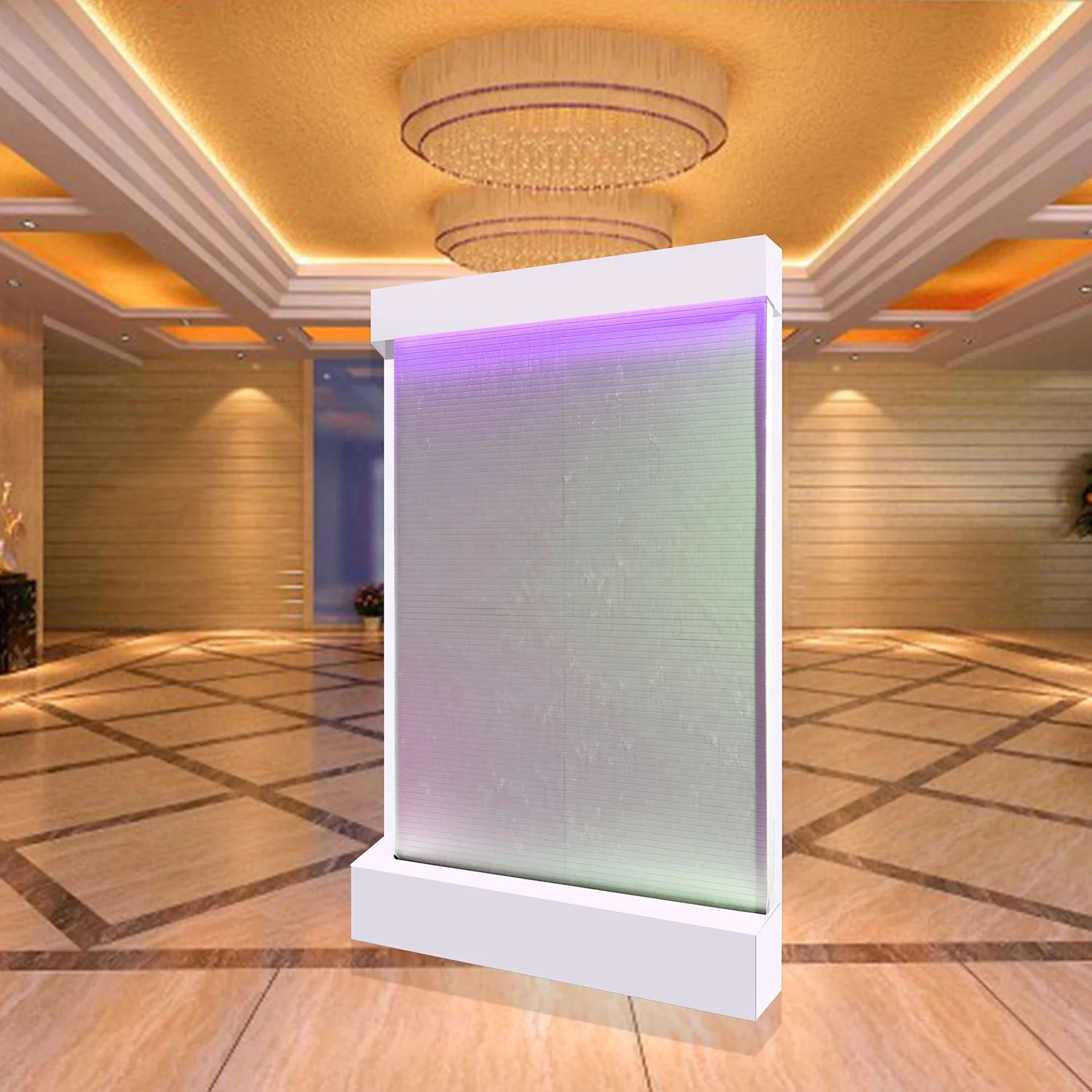 Acrylic Water Wall Feature for Interior Decoration Silver Glass LED-Lit Wall Mounted Divider Movable Room Separator Model Screen