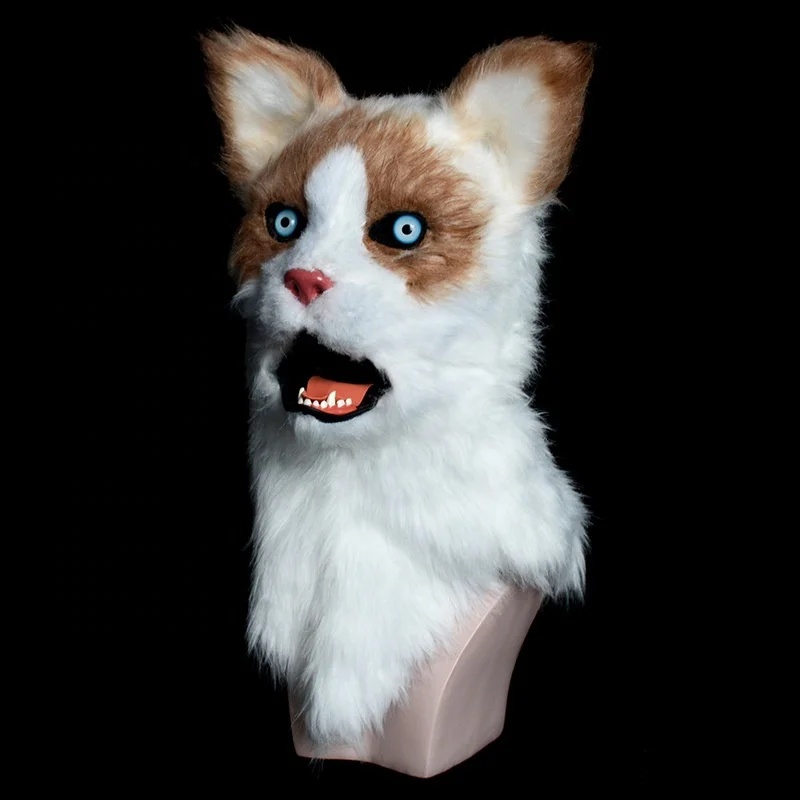 Tgirl Cat Moving Mouth Mask Head Mask Realistic Animal Halloween Mask for Halloween Cosplay Costume Party