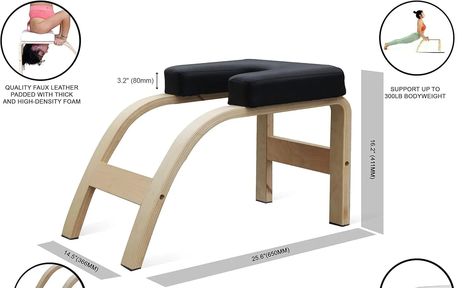 Yoga Inverted Chair for Core Strength Training Wood Crafts bench support frame Back Bend Asana Exercise Wooden Boxes Wall Signs