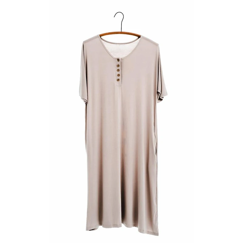 Женская длинная ночная рубашка, женская одежда для отдыха с V-образным вырезом, пижама большого размера, Свободное длинное платье для сна с карманами