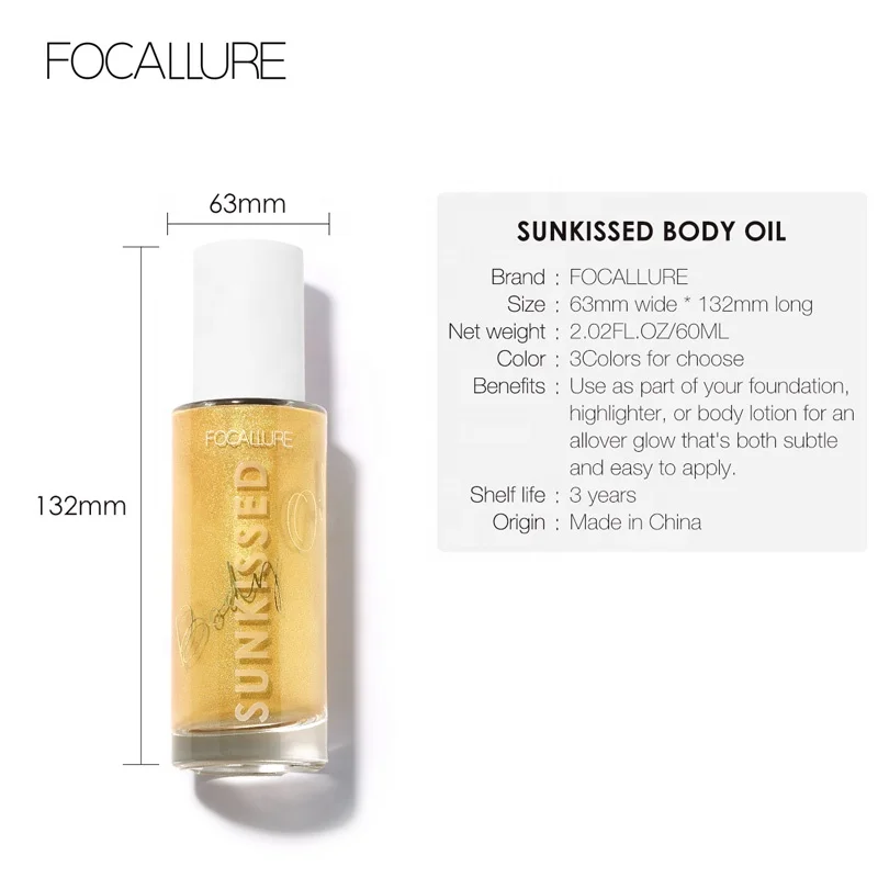 
FOCALLURE Wholesale Water-Resistant Long Lasting Luminizer Face Or Body Care Highlighter Shimmer Oil For Beach 