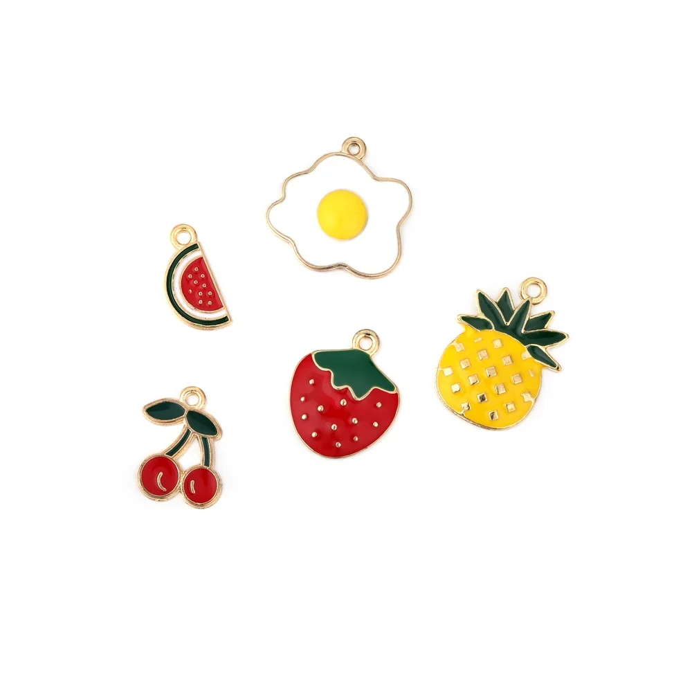 10pcs Colorful Fruit Charms Pendant Enamel Metal Banana Cherry Small Charms Necklace Bracelet For DIY Jewelry Making Accessories