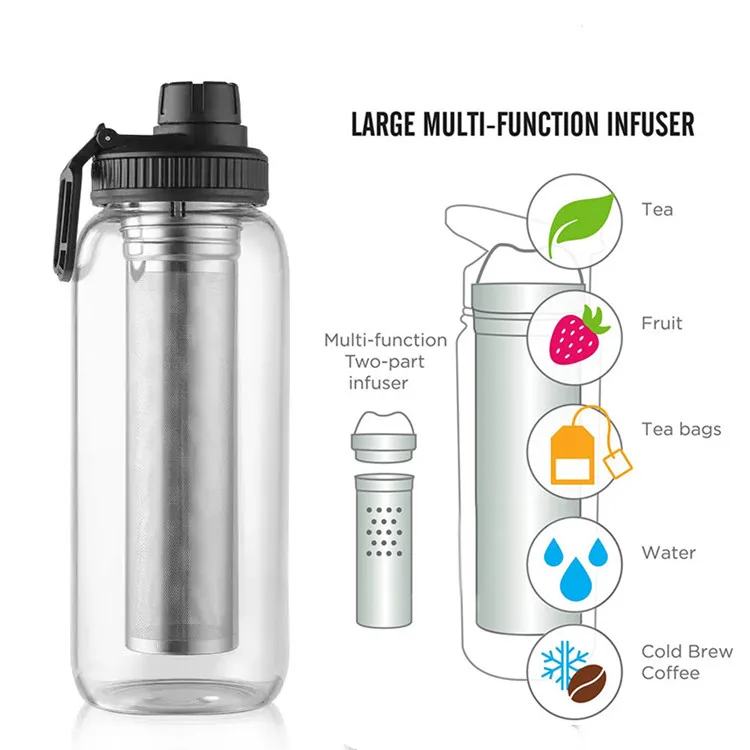 bpa free 1l loose leaf milk ice tea glass juice bottles drink fruit infuser infusion water bottle with filter sleeve for juice