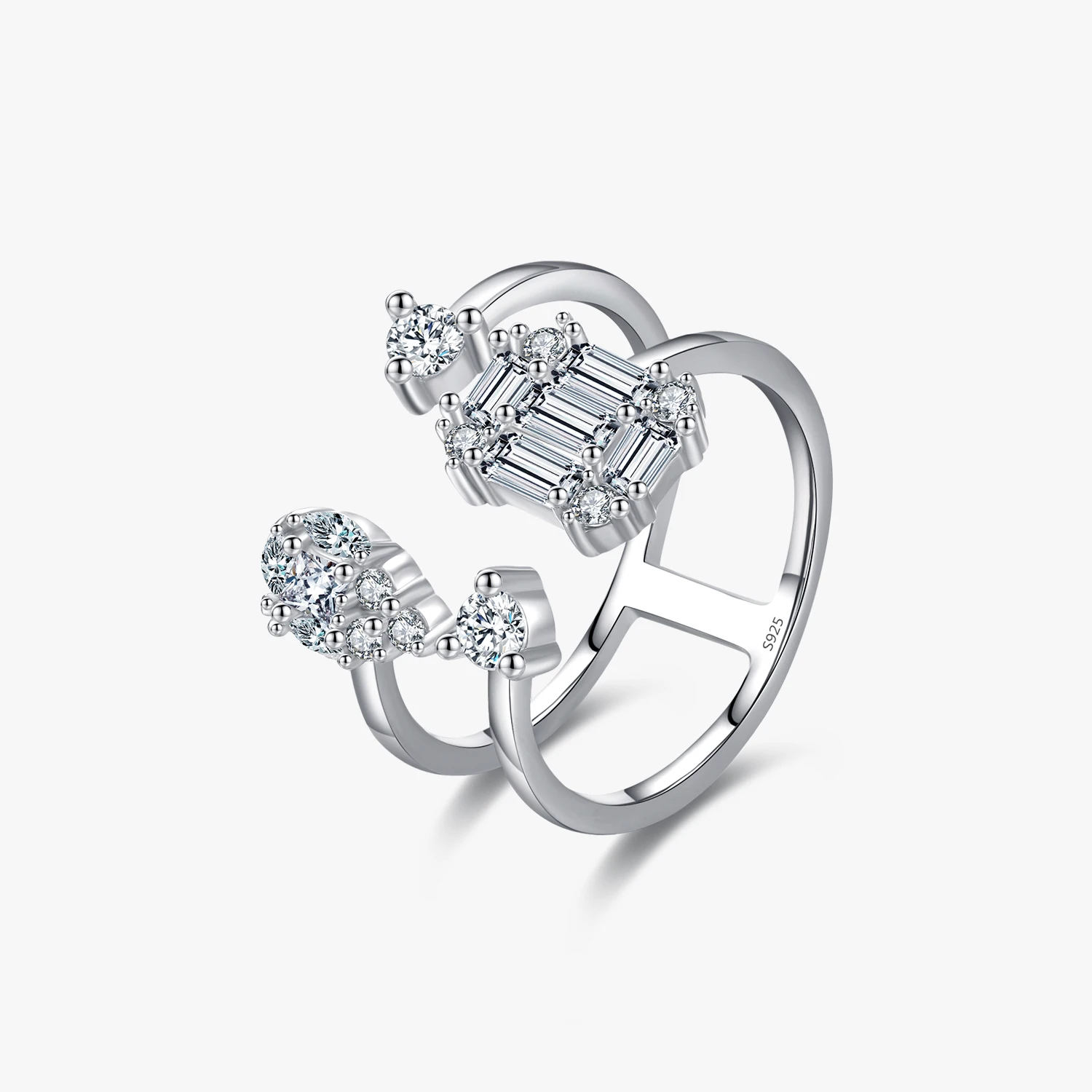 925 Sterling Silver Luxury Sparkling CZ Opening Ring Anniversary Jewelry Classic Wedding Engagement Emerald Cut Rings For Women