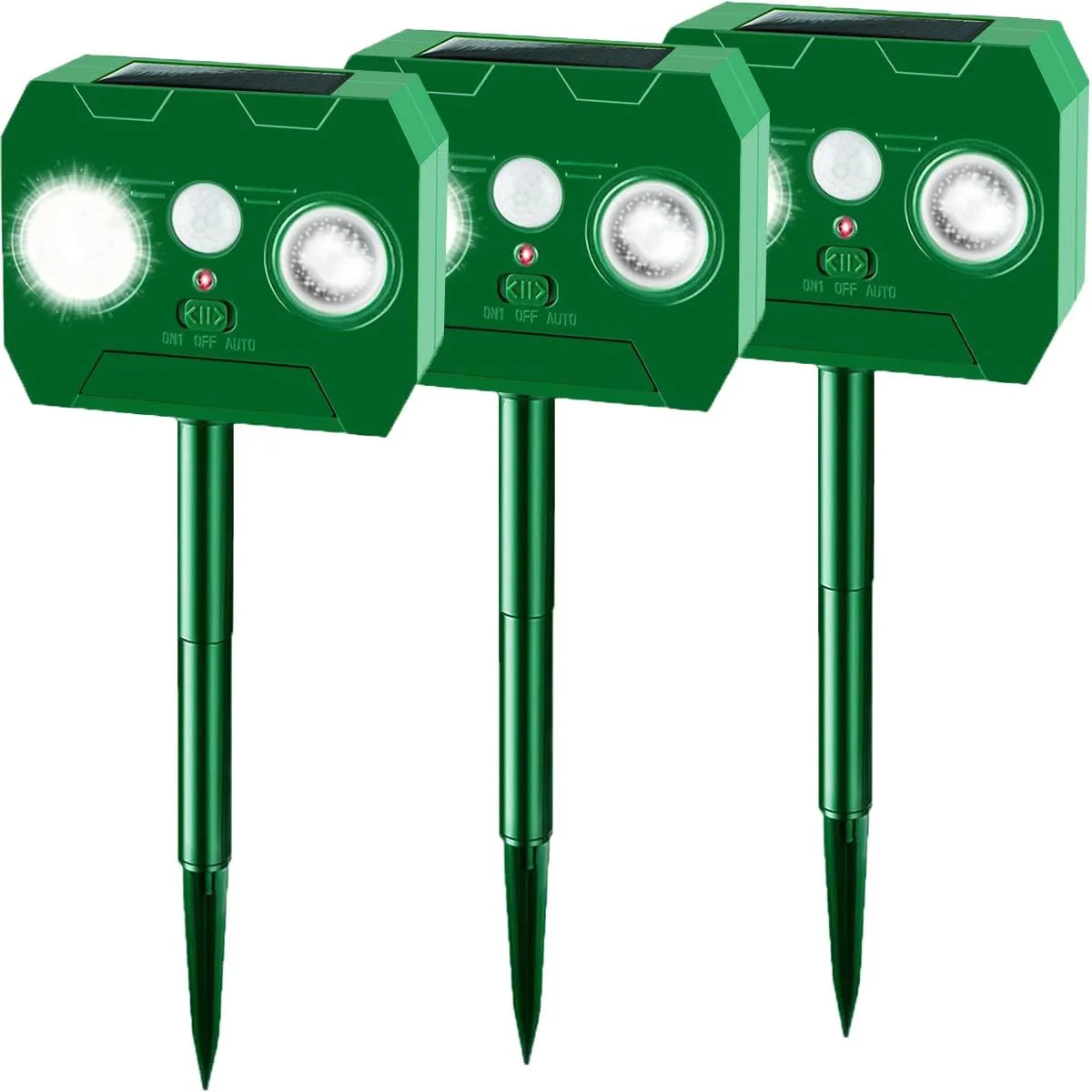 Solar Animal Repellant Ultrasonic PIR Motion Detector Cat Dog Repellant Solar Powered Waterproof Animal Deterrent Vertical Rod