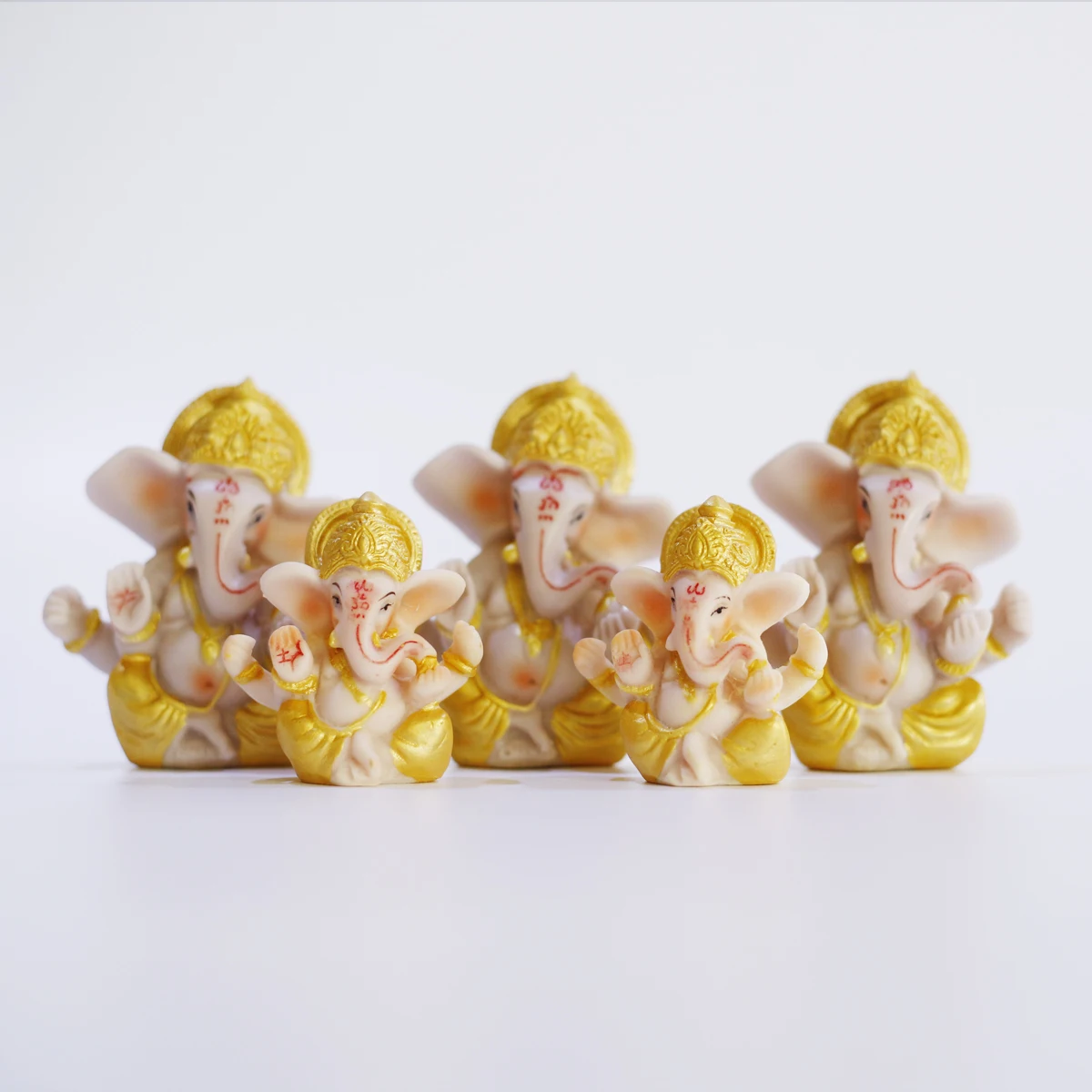 9cm Hot Selling Indian God Figure Gold Baby Ganesha Hindu Idol Sitting Statue Crafts Ganpati Gilt Ganesh