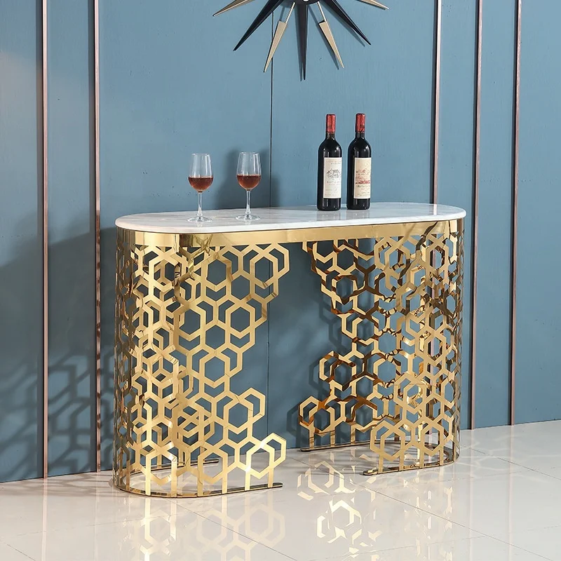 Luxury Gold Metal Frame With Natural Marble Top Console Table Living Room Foyer Hallway Table