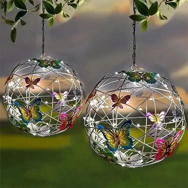 Colourful Butterfly Solar Globe Light Waterproof Atmosphere Light For Festivals Gardens Solar Hanging Light