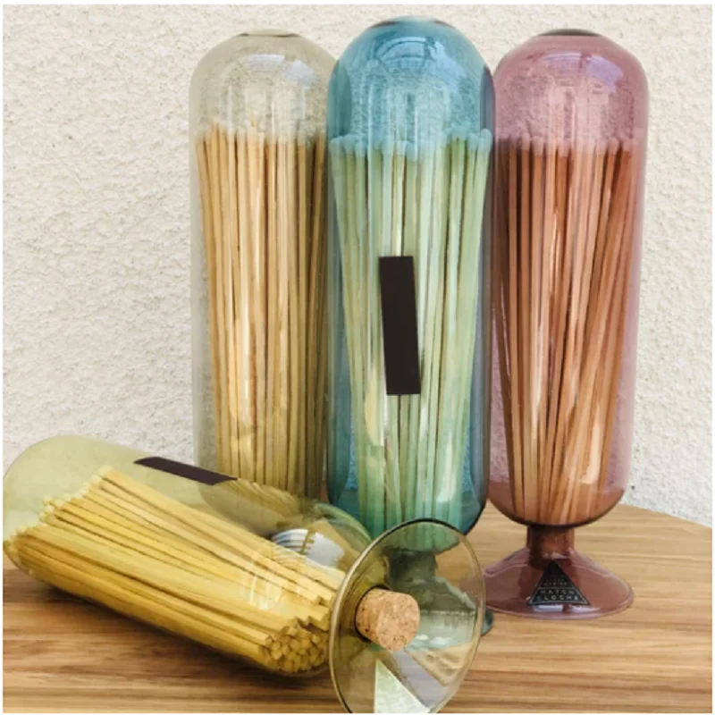 New Design custom size and color small fireplace glass match cloche match sticks glass bottle holder