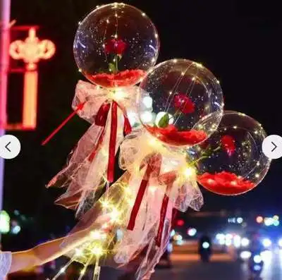 Clear Light Rose BOBO Ball Decor Bunch Glow Bouquet Shine Balloon Nosegay Night Balloons LED Roses Balloon