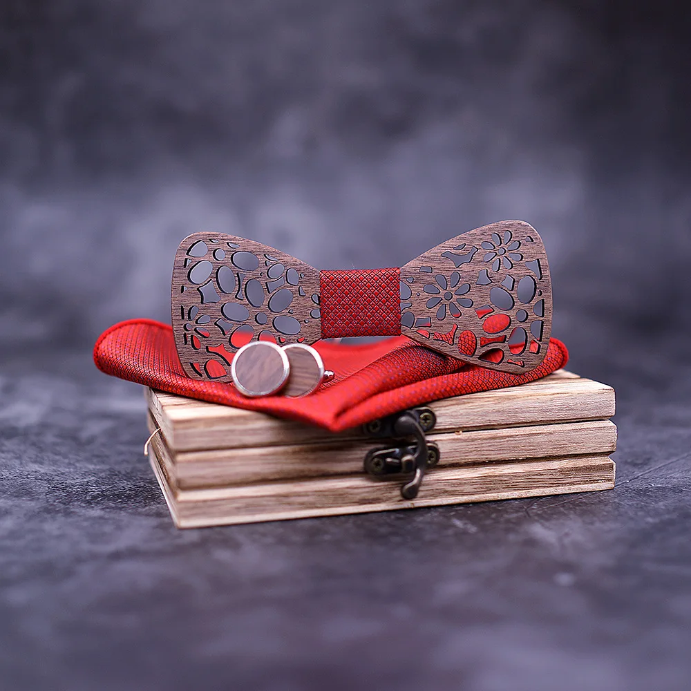 Модный набор галстуков-бабочек ручной работы из массива дерева, деревянные манжеты высокого качества