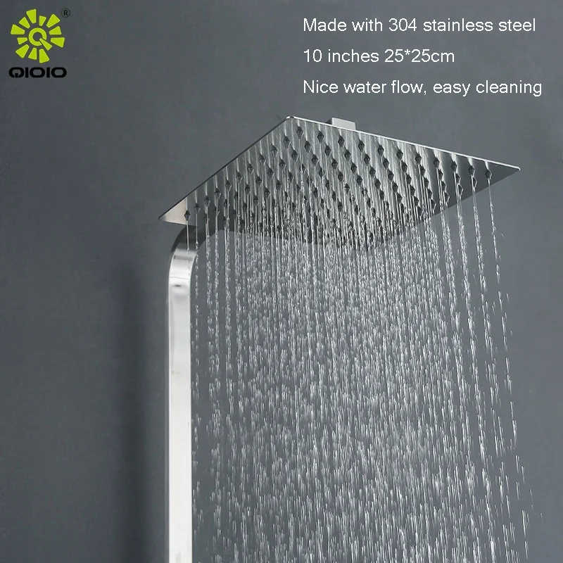 Lead free Kaiping factory Three function brushed black thermostatic hot and cold water mixer shower set rainfall column