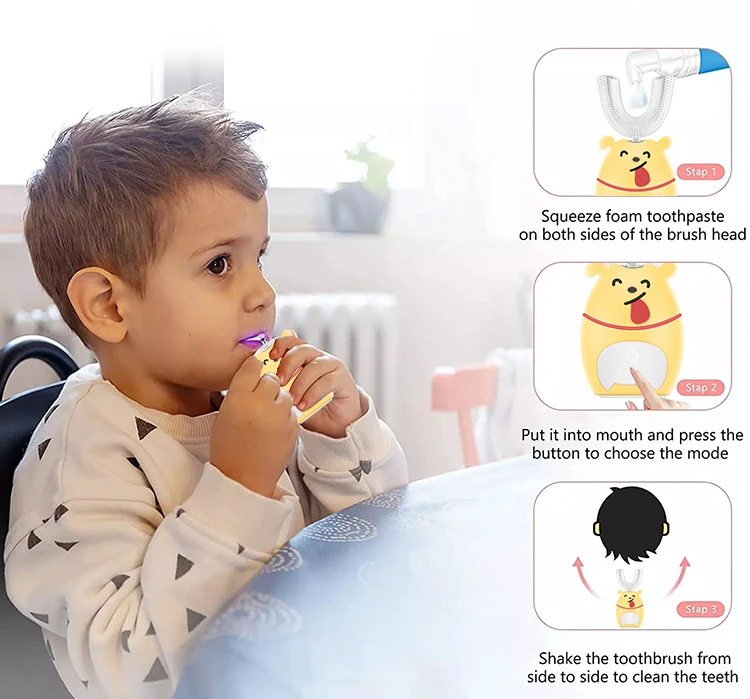 Pakiss FYA1001 Personalized Musical Electric Toothbrush with lip and base soft Silicone U brush Children Sonic Toothbrush