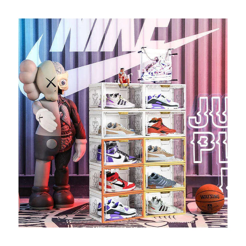 Detachable Wholesale Stackable Transparent Sneaker Shoe Display Side Open Box Plastic Container