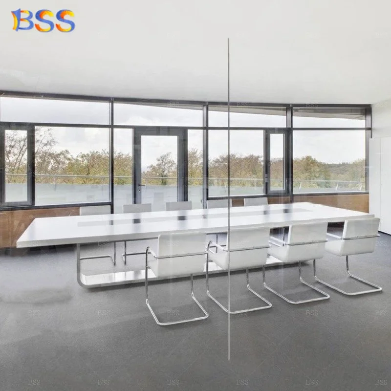 Italy Style Cool Office Rectangle 12 Seater Acrylic Marble Office Modern White Meeting Room Table And Chairs