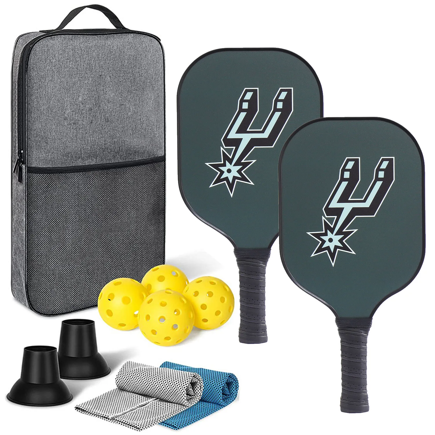 Spurs Badge Pickleball Paddle Racket Set Of 2 Thermoformed Pickle Ball Custom Logo Raw Carbon Glass Fiber Pickleball Paddle