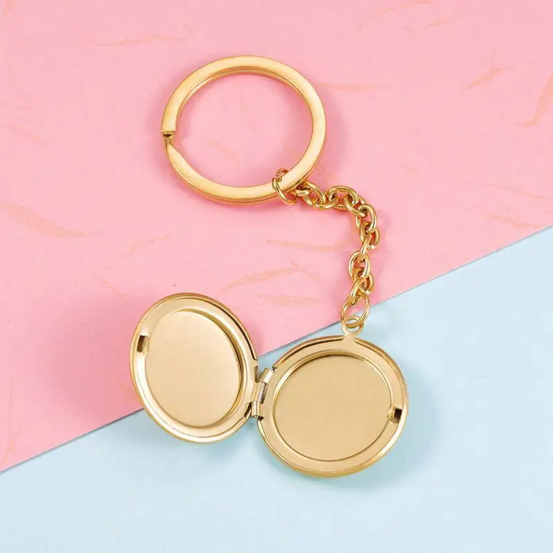stainless steel heart Laser engraving blank keychain memory friend photo pocket gold plated blank locket custom photo key chain