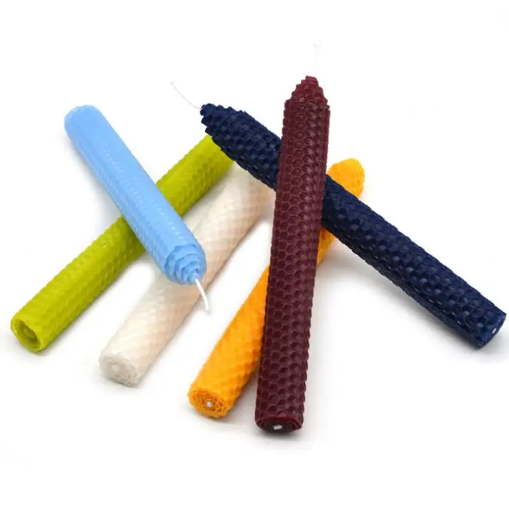 high quality smokeless customized hand-rolled natural taper beeswax candle stick