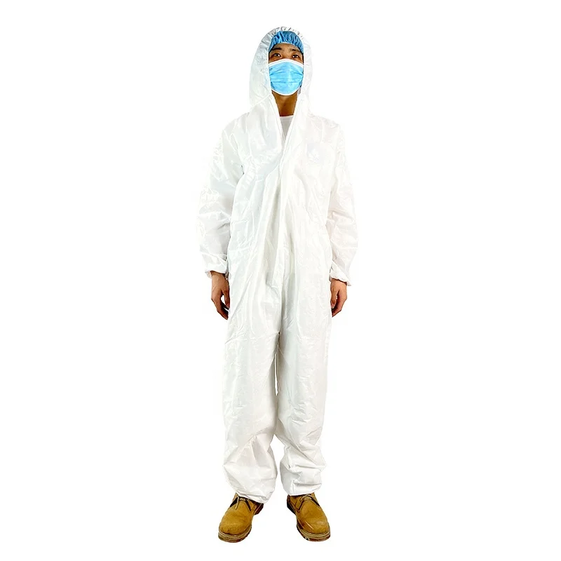 Type 5 6 White Color Waterproof Disposable Coveralls Clothing Hazmat Suit 65 55 Gsm Pp